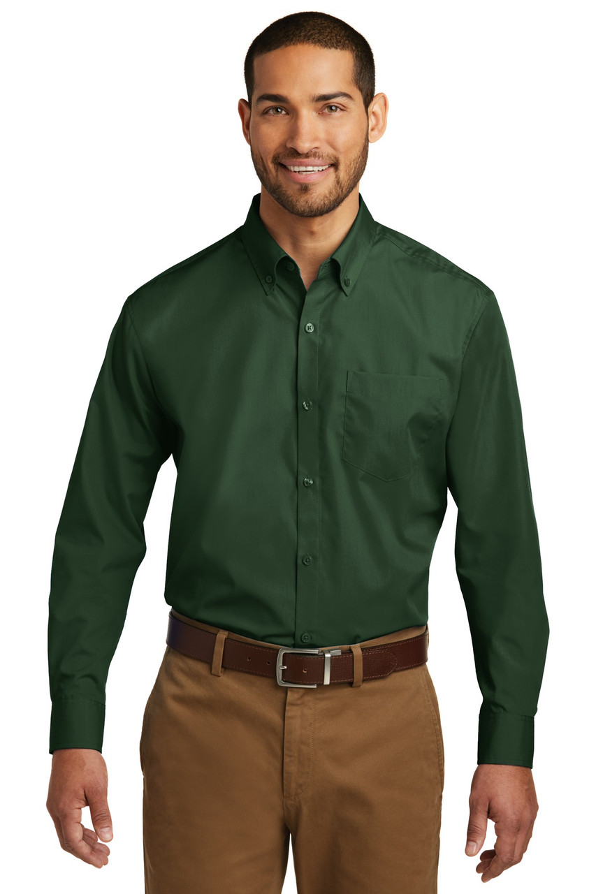 Port Authority® Long Sleeve Carefree Poplin Shirt. W100 Deep Forest Green