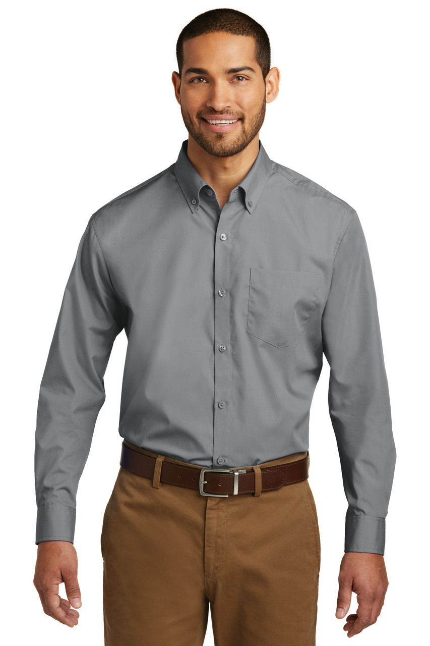 Port Authority® Long Sleeve Carefree Poplin Shirt. W100 Gusty Grey