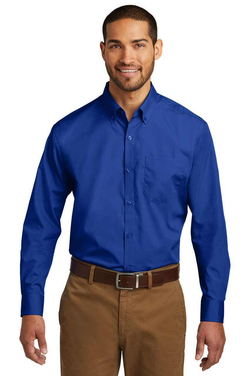 Port Authority® Long Sleeve Carefree Poplin Shirt. W100 True Royal