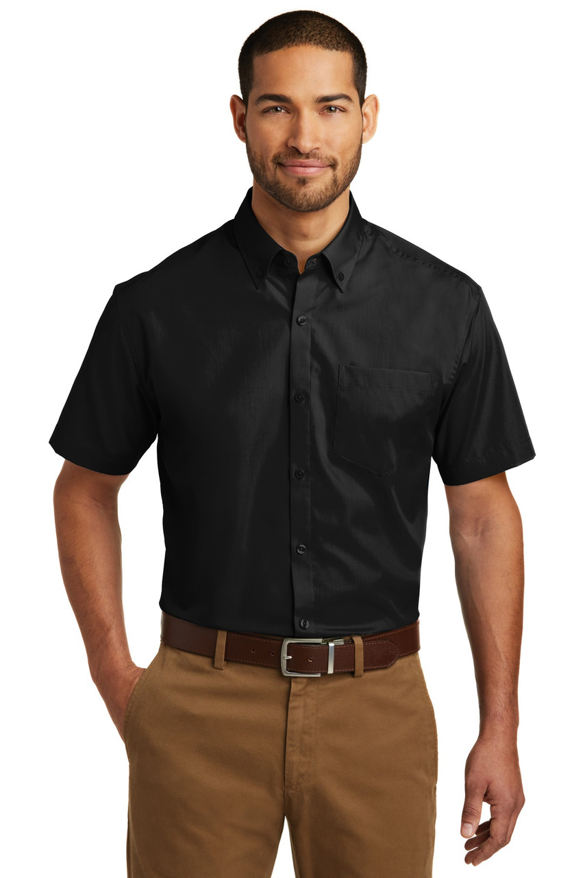 Port Authority® Short Sleeve Carefree Poplin Shirt. W101 Deep Black