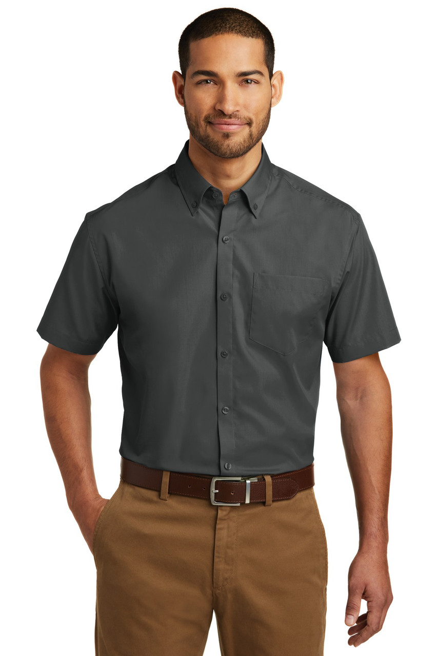 Port Authority® Short Sleeve Carefree Poplin Shirt. W101 Graphite