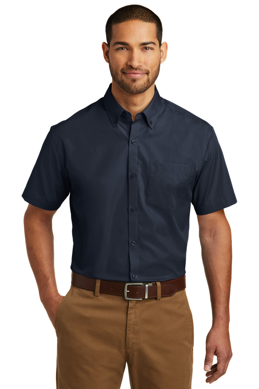 Port Authority® Short Sleeve Carefree Poplin Shirt. W101 River Blue Navy