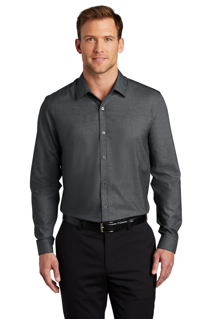 Port Authority ® Pincheck Easy Care Shirt W645 Black/ Grey Steel