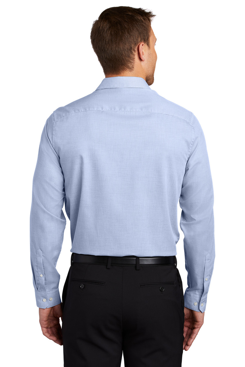 Port Authority ® Pincheck Easy Care Shirt W645 Blue Horizon/ White Back