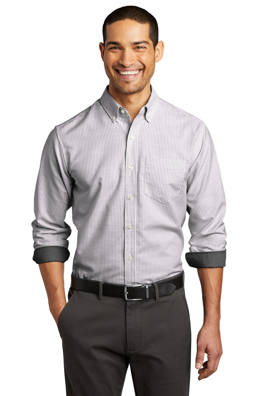 Port Authority ® SuperPro ™ Oxford Stripe Shirt. W657 Oxford Black / White