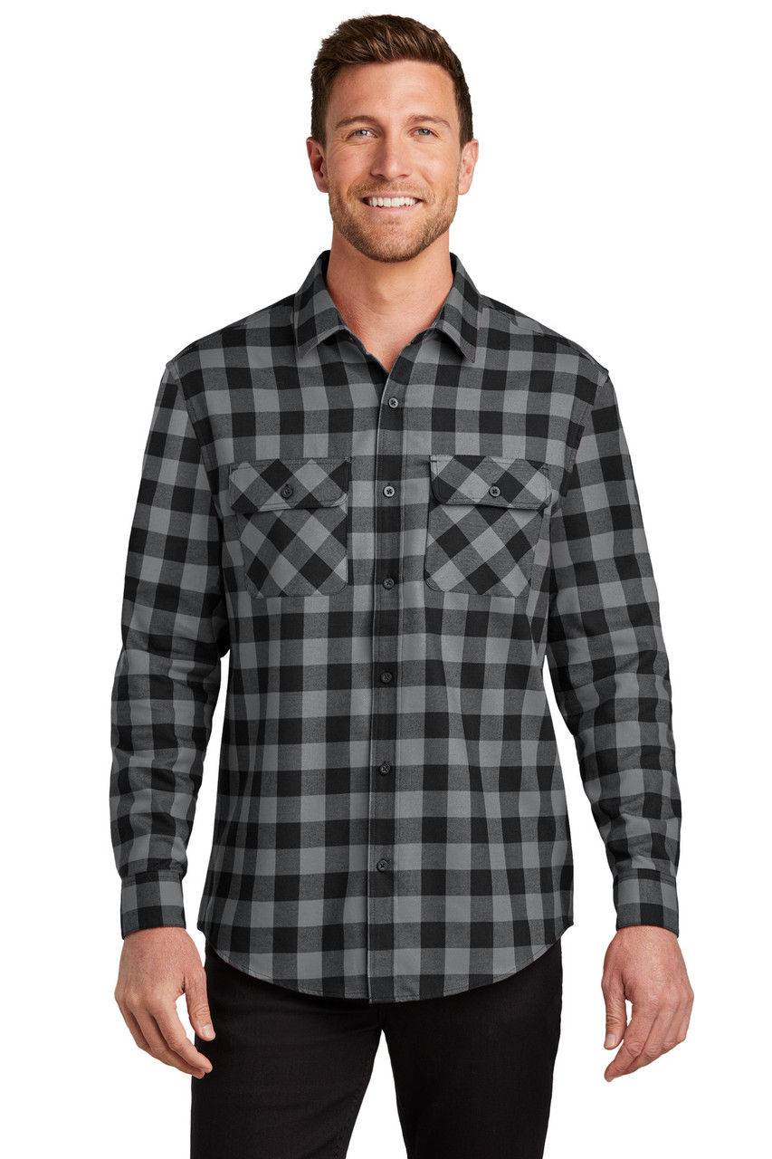 Port Authority® Plaid Flannel Shirt. W668 Grey/ Black Buffalo Check