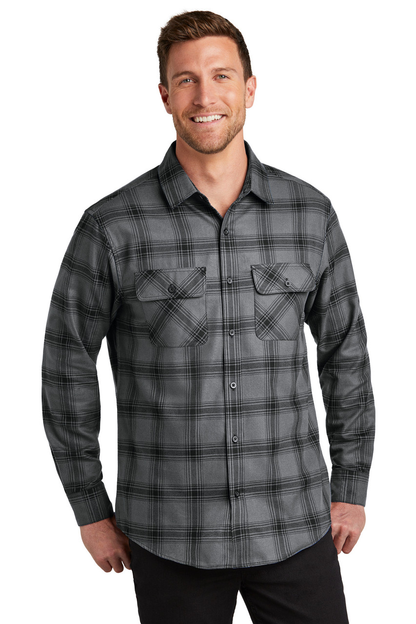 Port Authority® Plaid Flannel Shirt. W668 Grey/ Black Open Plaid