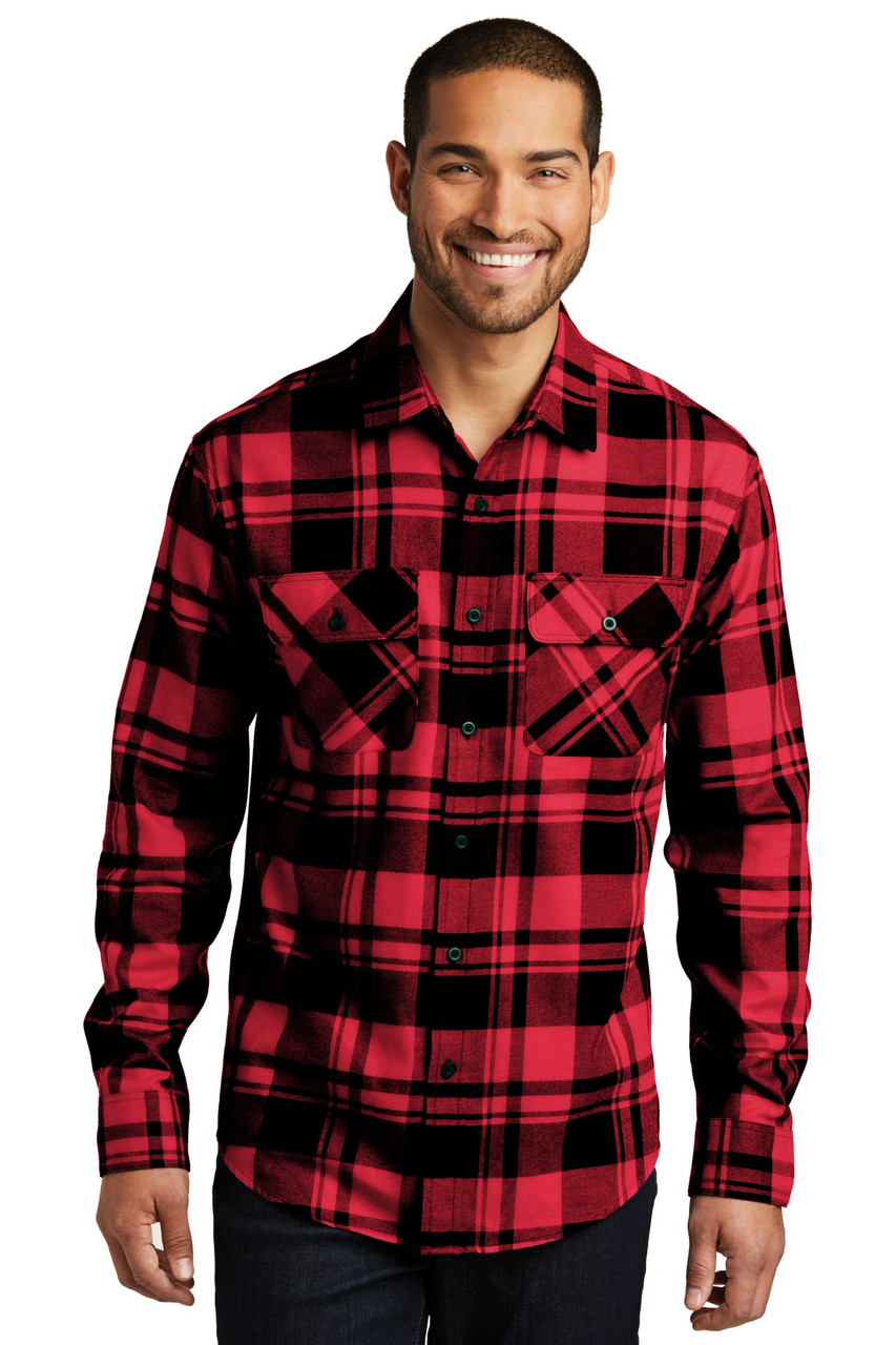 Port Authority® Plaid Flannel Shirt. W668 Engine Red/ Black