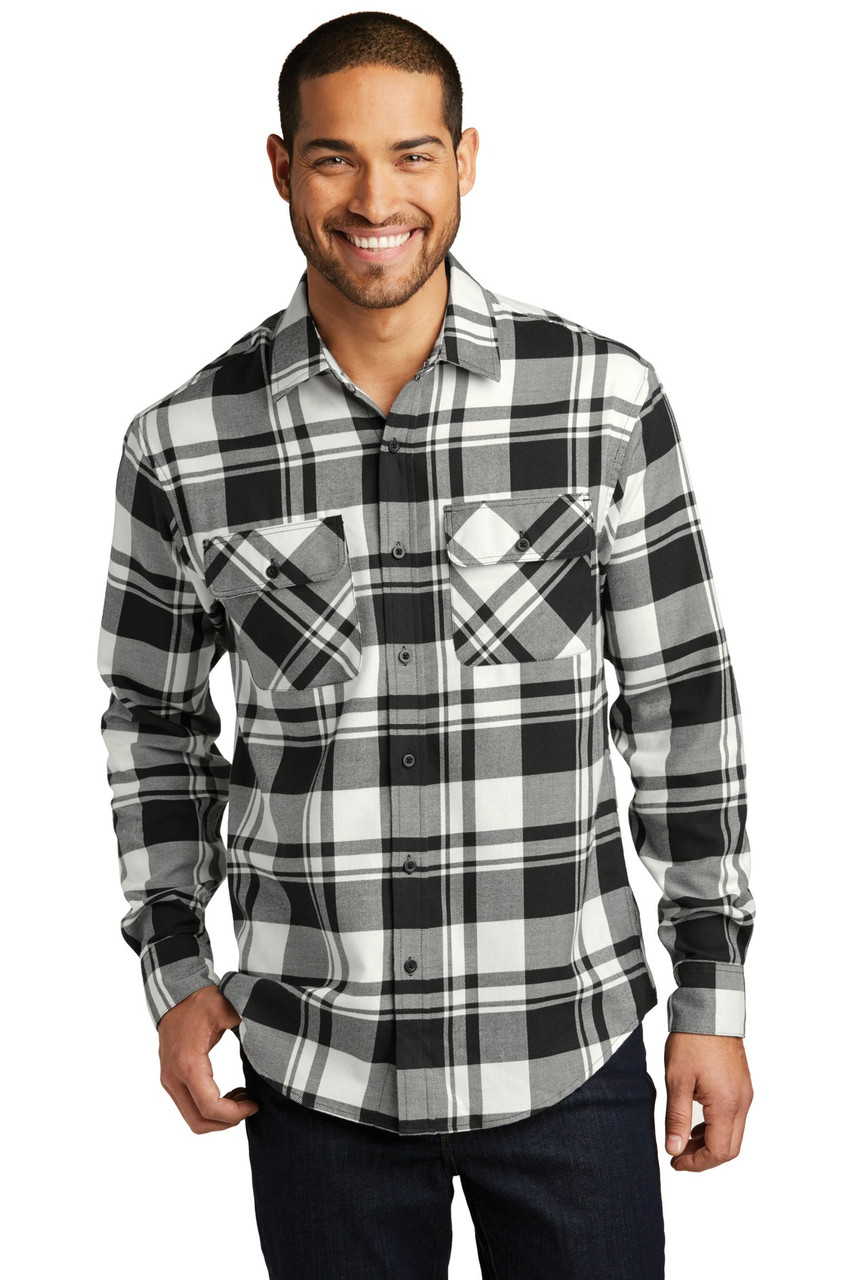 Port Authority® Plaid Flannel Shirt. W668 Snow White/ Black