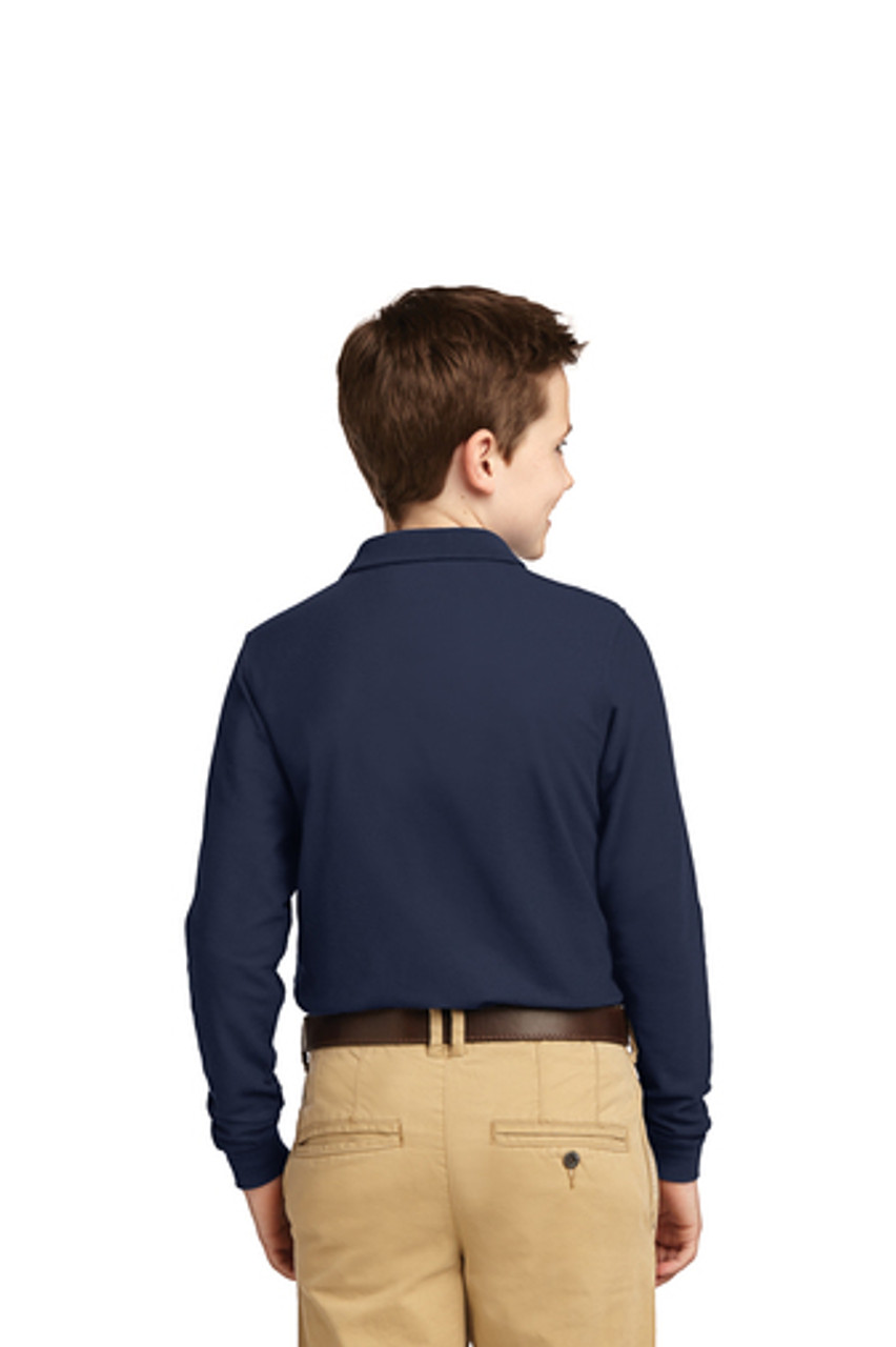 Port Authority® Youth Long Sleeve Silk Touch™ Polo.  Y500LS Navy  Back