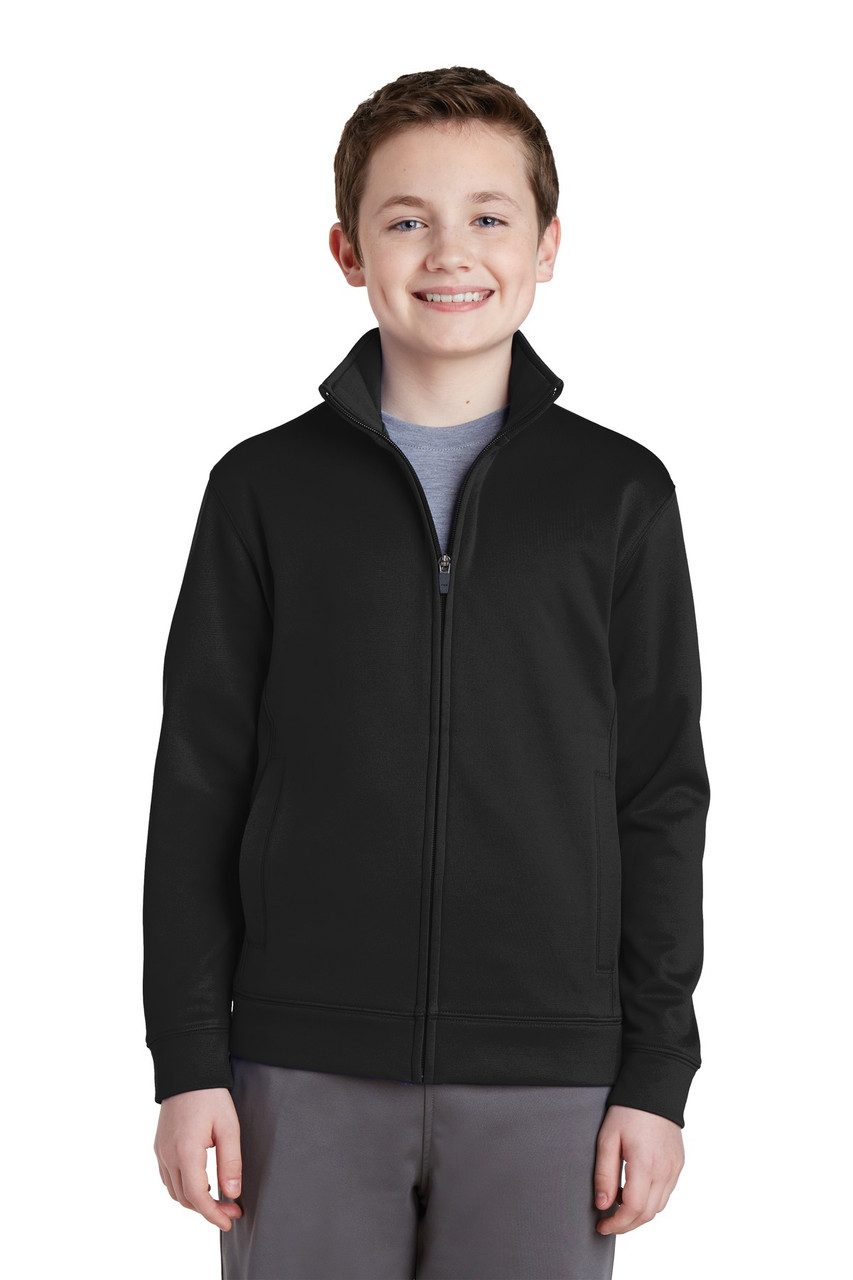 Sport-Tek® Youth Sport-Wick® Fleece Full-Zip Jacket.  YST241 Black