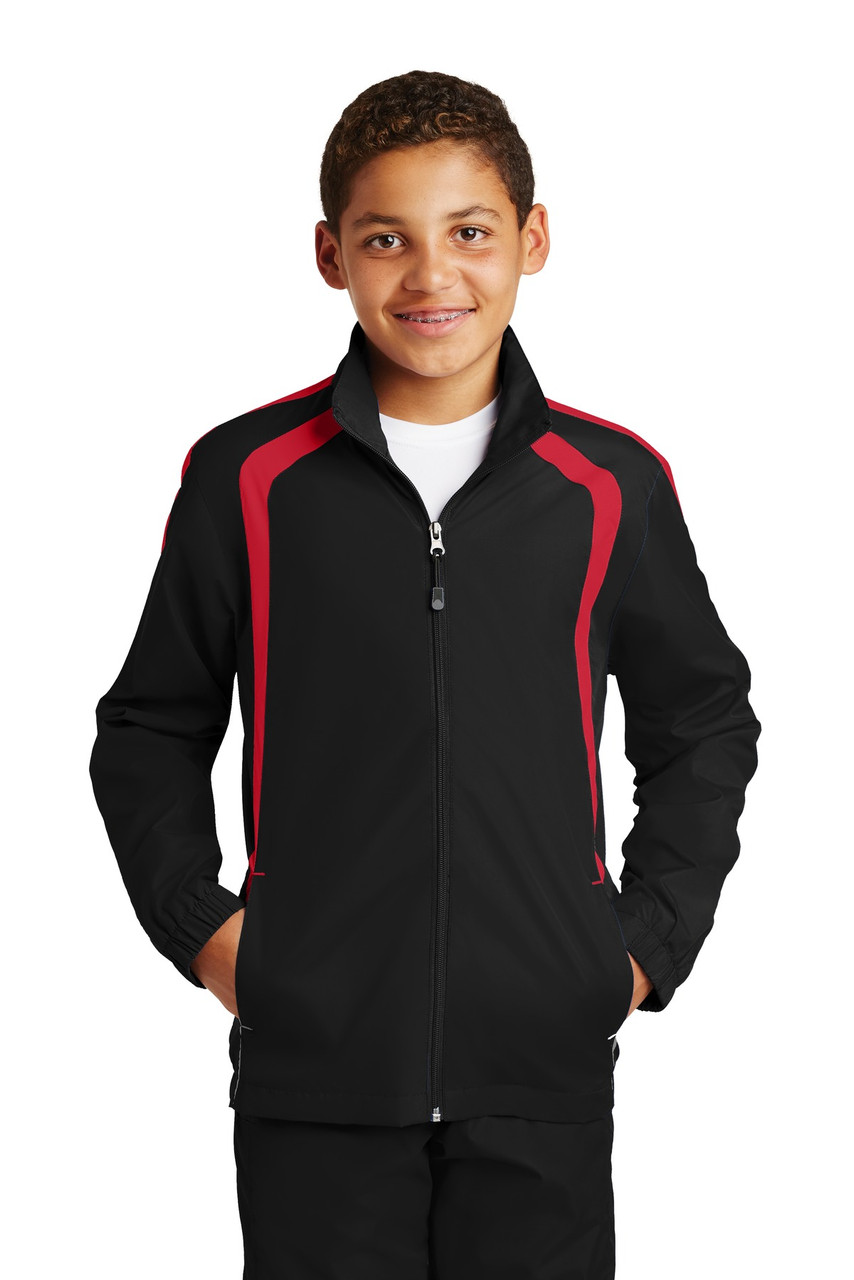 Sport-Tek® Youth Colorblock Raglan Jacket. YST60 Black/ True Red