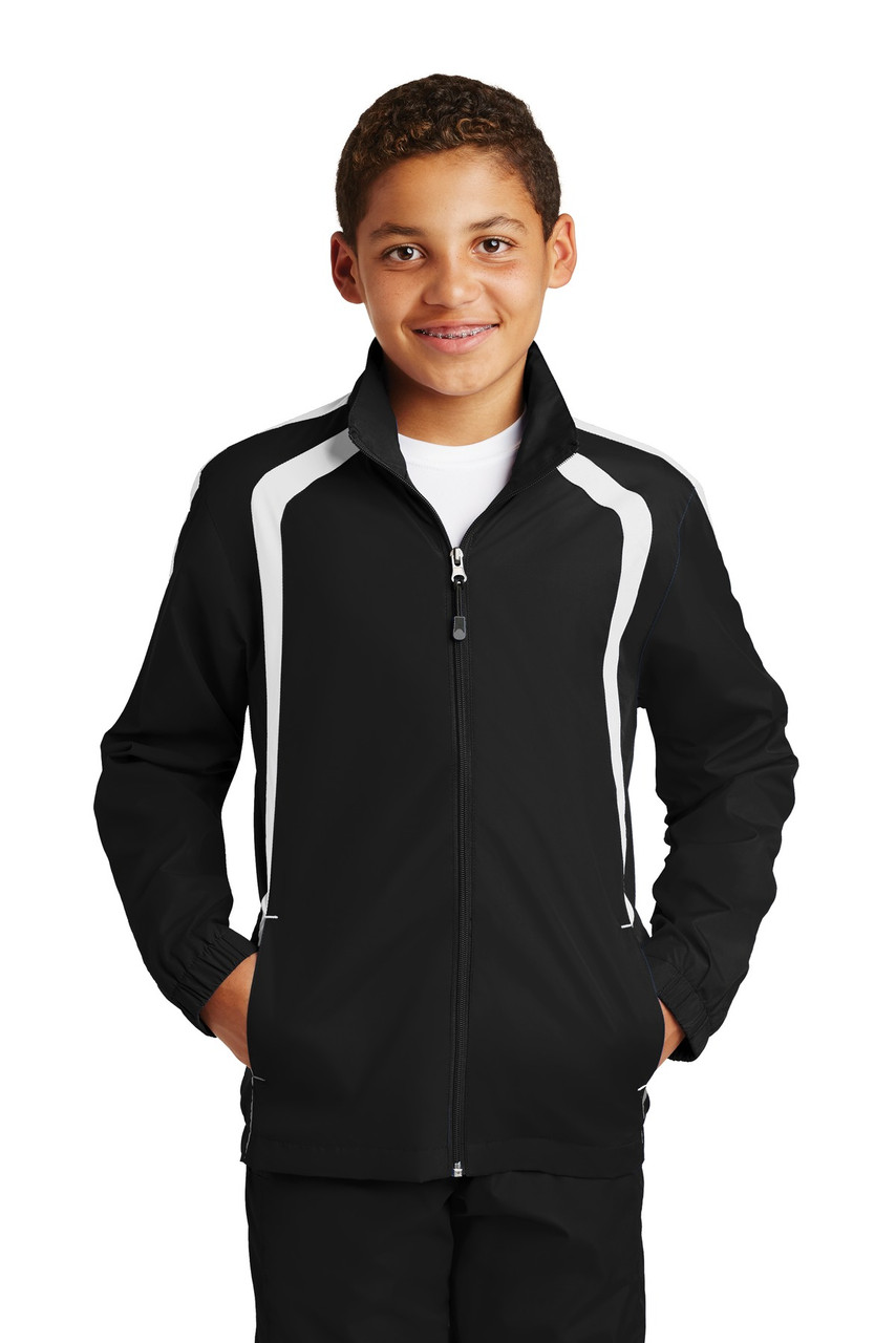 Sport-Tek® Youth Colorblock Raglan Jacket. YST60 Black/ White