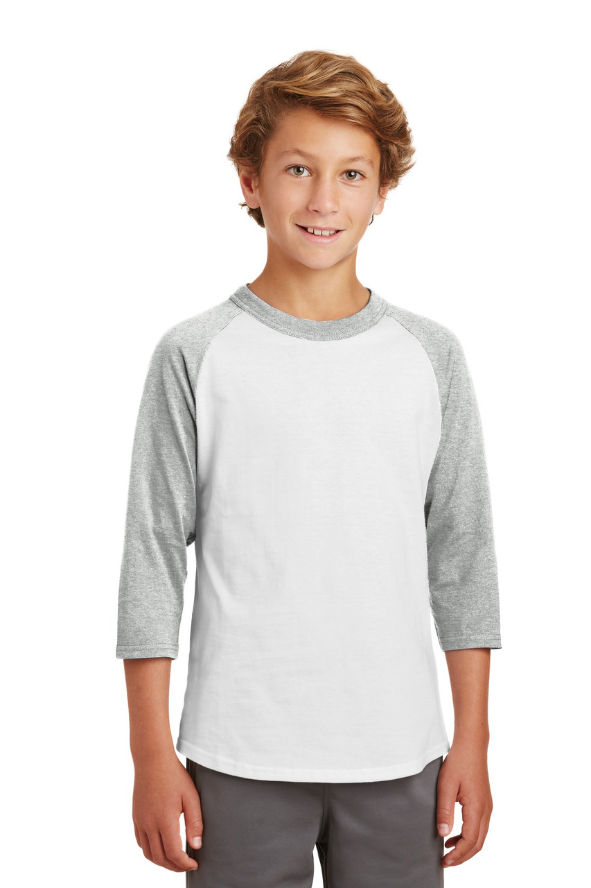 Sport-Tek® Youth Colorblock Raglan Jersey.  YT200 White/ Heather Grey