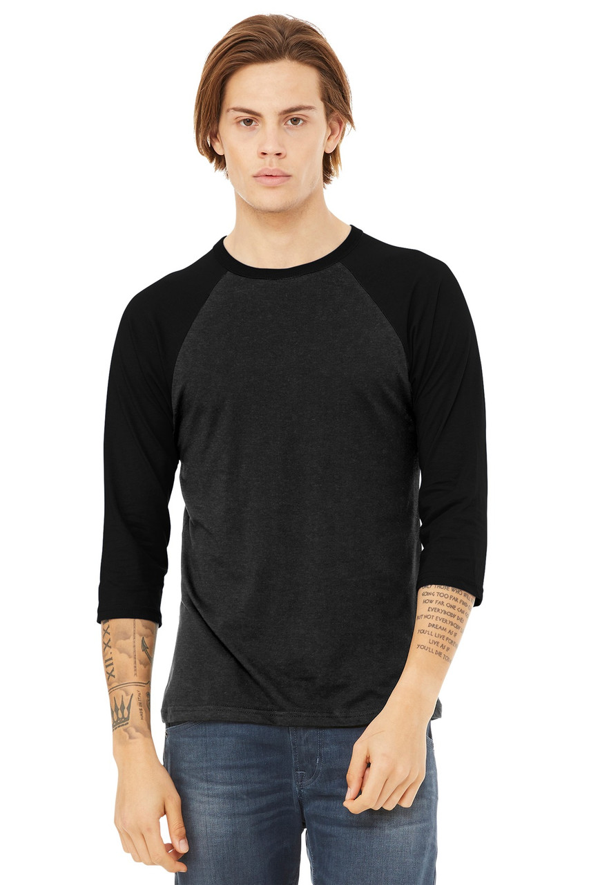 BELLA+CANVAS ® Unisex 3/4-Sleeve Baseball Tee. BC3200 Black Heather/ Black
