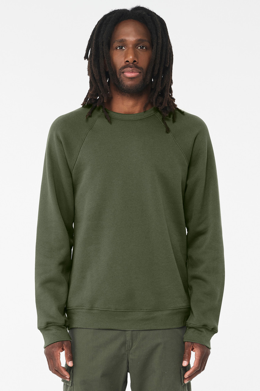 BELLA+CANVAS ® Unisex Sponge Fleece Raglan Sweatshirt. BC3901 Military Green
