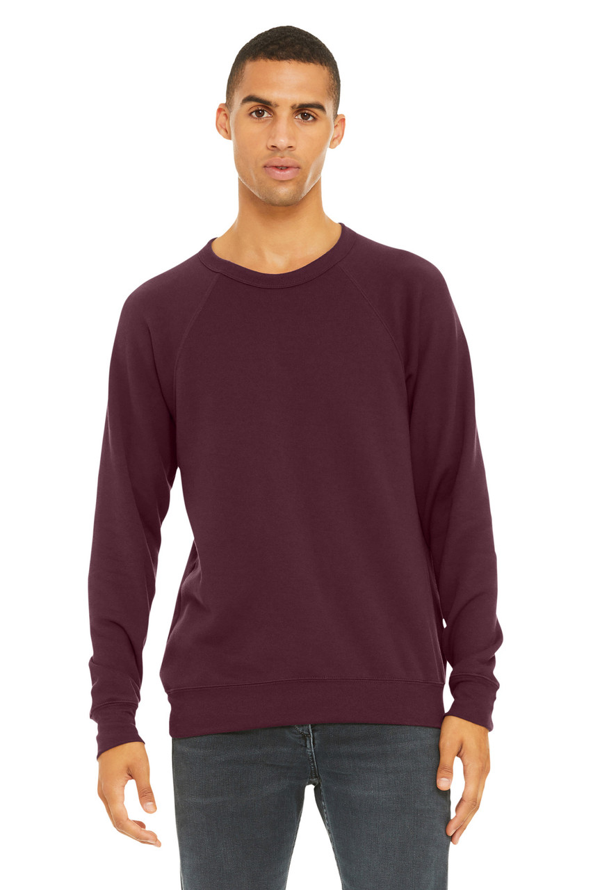 BELLA+CANVAS ® Unisex Sponge Fleece Raglan Sweatshirt. BC3901 Maroon