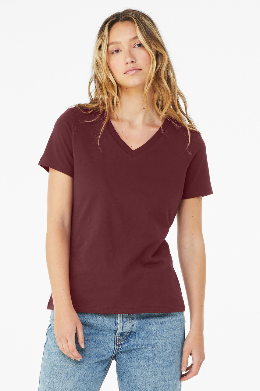 BELLA+CANVAS ® Women's Relaxed Jersey Short Sleeve V-Neck Tee. BC6405 Maroon
