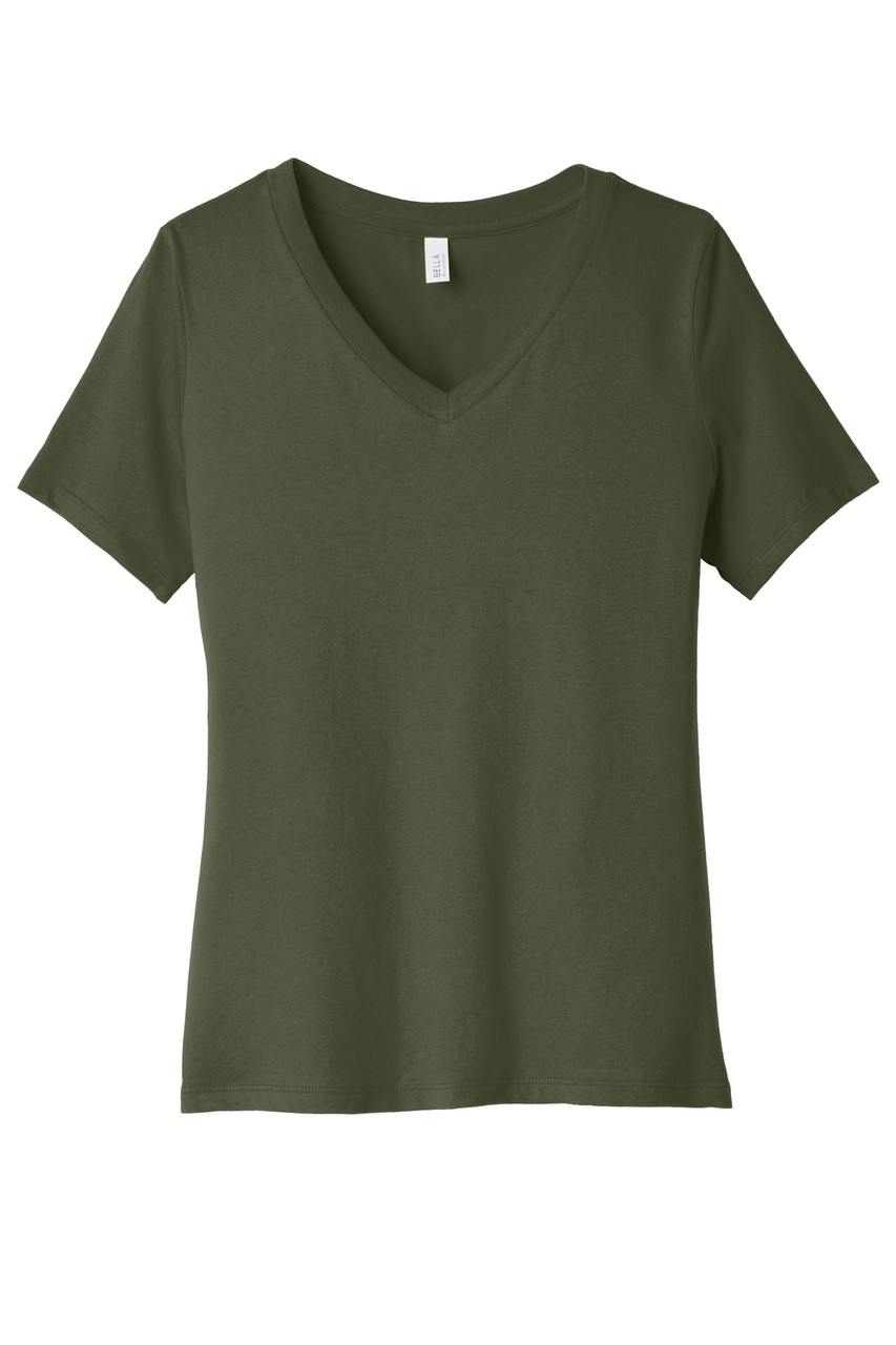 BELLA+CANVAS ® Women's Relaxed Jersey Short Sleeve V-Neck Tee. BC6405 Military Green