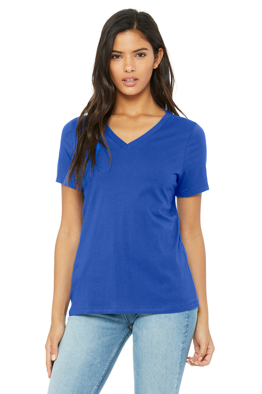 BELLA+CANVAS ® Women's Relaxed Jersey Short Sleeve V-Neck Tee. BC6405 True Royal