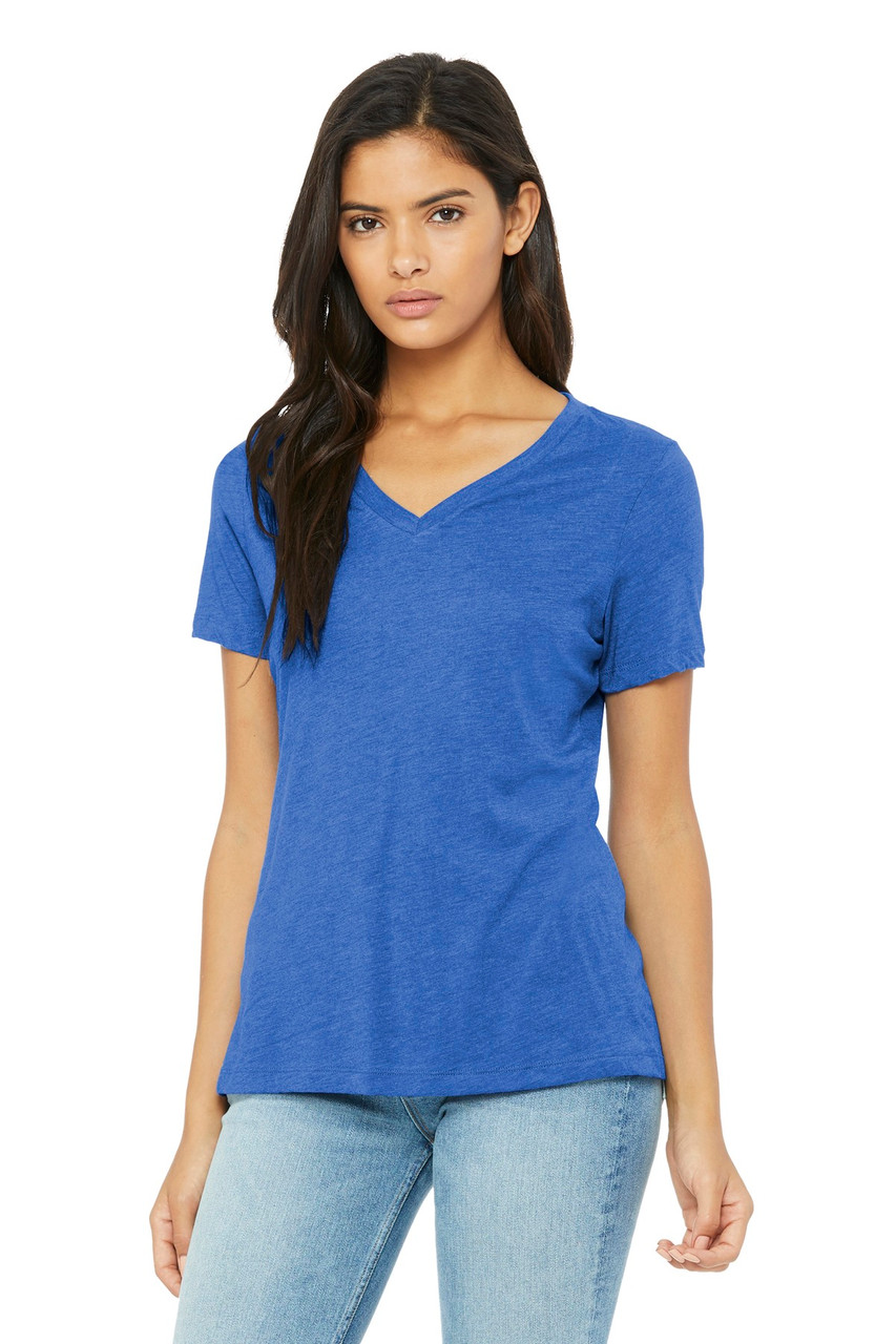 BELLA+CANVAS ® Women's Relaxed Jersey Short Sleeve V-Neck Tee. BC6405 True Royal Triblend