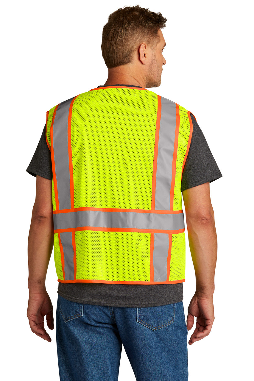 CornerStone ® ANSI 107 Class 2 Mesh Zippered Two-Tone Vest. CSV103 Safety Yellow Back