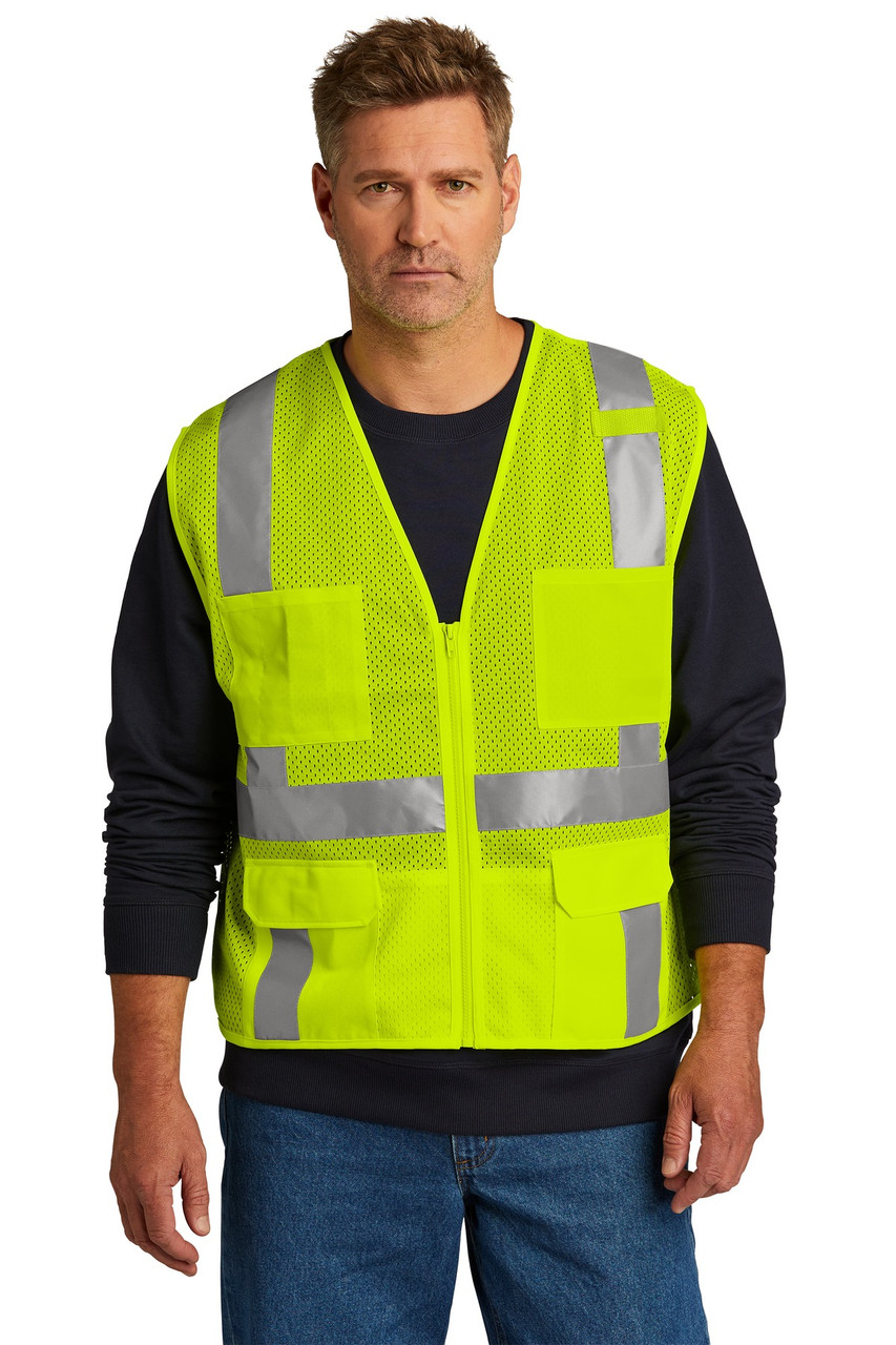 CornerStone ® ANSI 107 Class 2 Mesh Six-Pocket Zippered Vest. CSV104 Safety Yellow