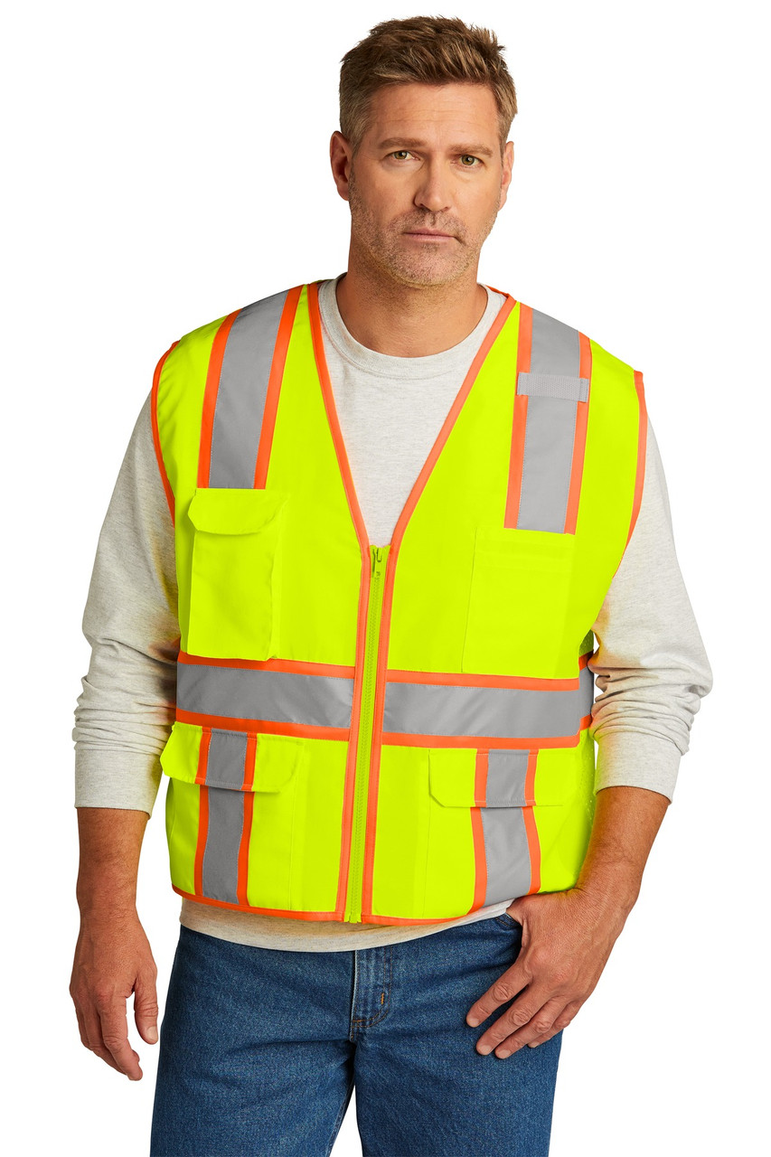 CornerStone ® ANSI 107 Class 2 Surveyor Zippered Two-Tone Vest. CSV105 Safety Yellow S/M