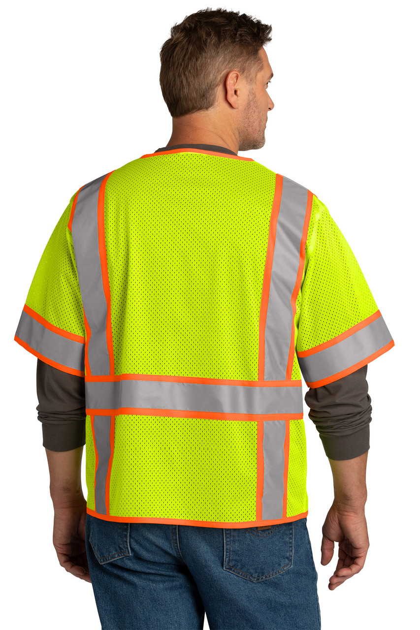 CornerStone ® ANSI 107 Class 3 Surveyor Mesh Zippered Two-Tone Short Sleeve Vest. CSV106 Safety Yellow 2 Back
