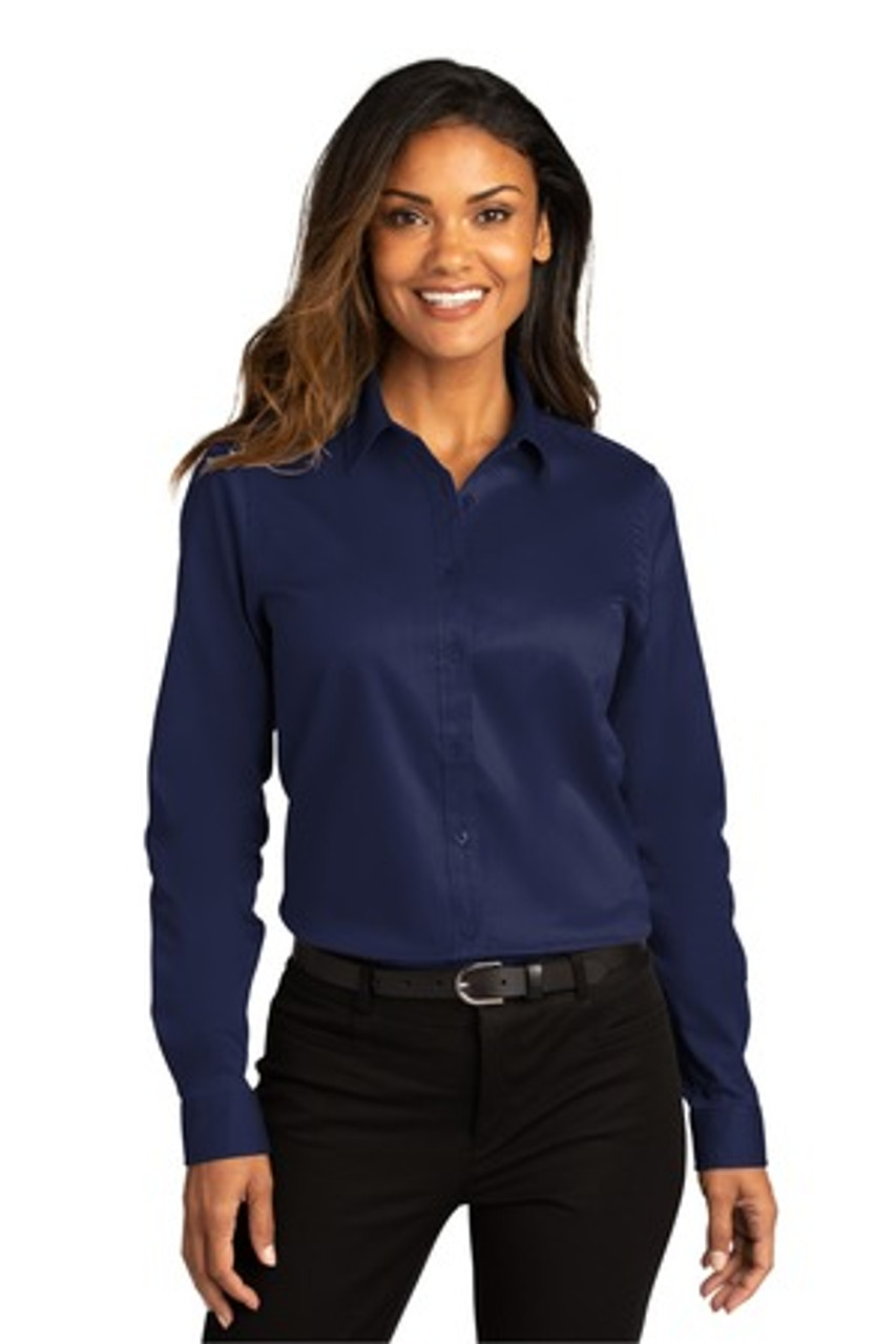 Port Authority® Ladies Long Sleeve SuperPro™React™Twill Shirt. LW808 True Navy