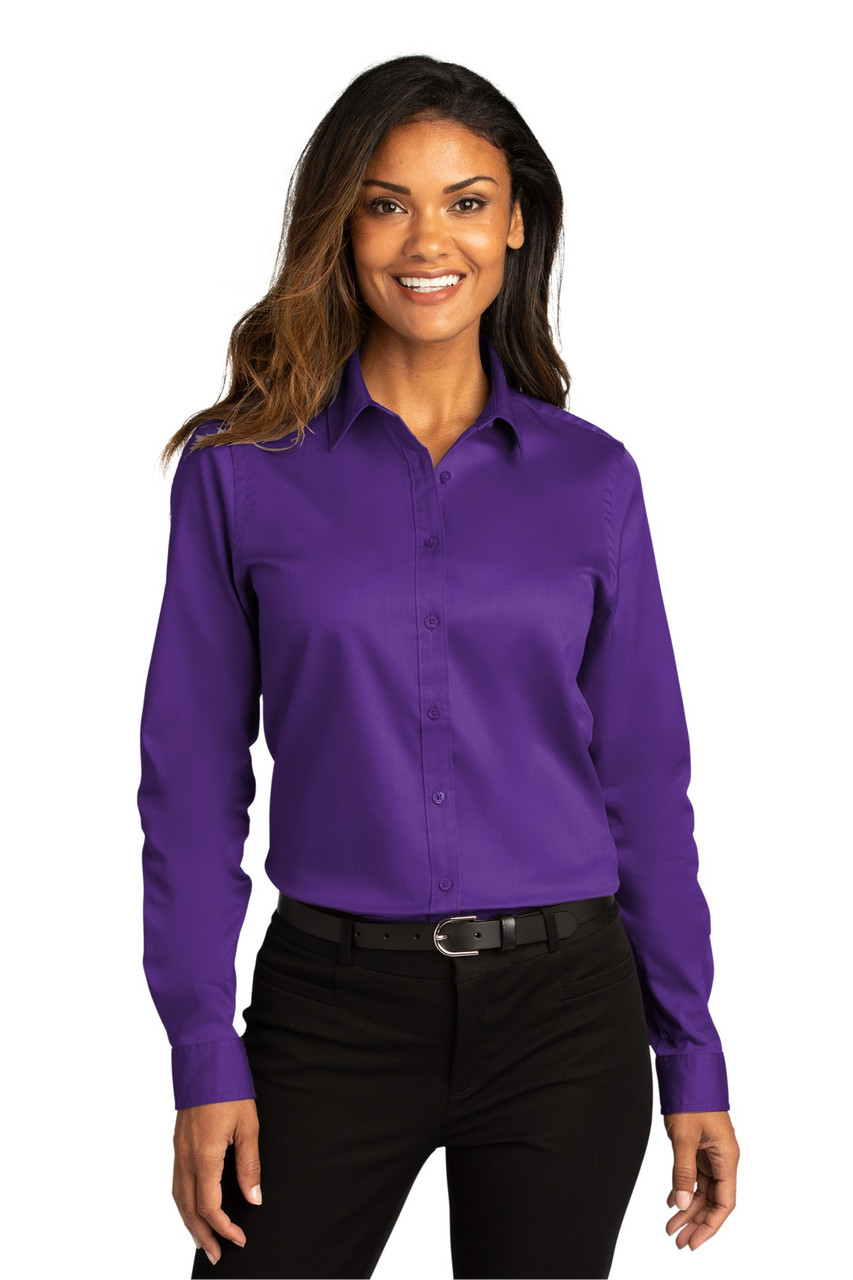 Port Authority® Ladies Long Sleeve SuperPro™React™Twill Shirt. LW808 Purple