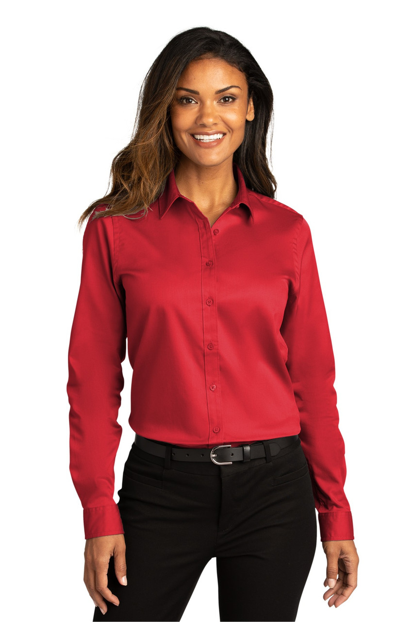 Port Authority® Ladies Long Sleeve SuperPro™React™Twill Shirt. LW808 Rich Red