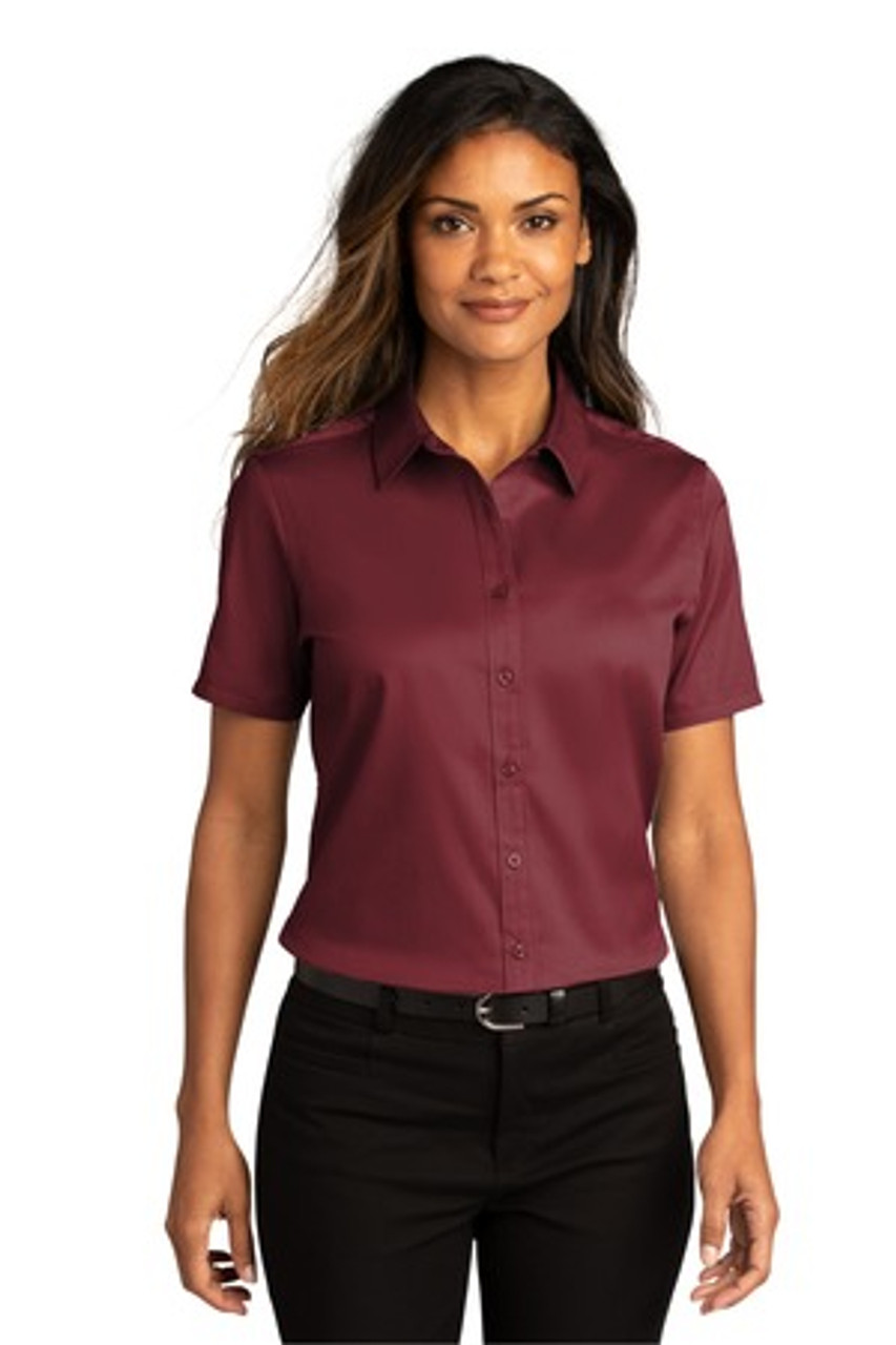 Port Authority® Ladies Short Sleeve SuperPro™React™Twill Shirt. LW809 Burgundy