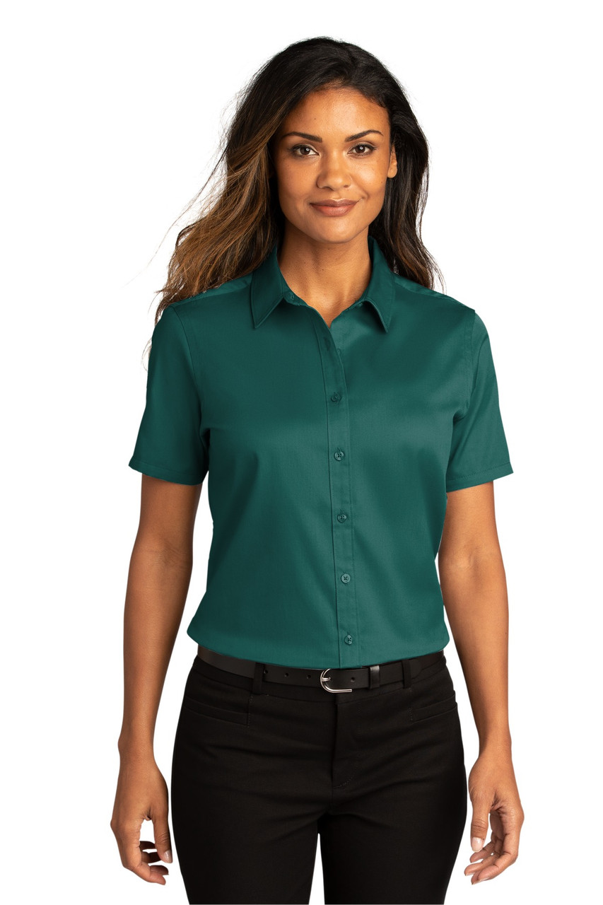 Port Authority® Ladies Short Sleeve SuperPro™React™Twill Shirt. LW809 Marine Green