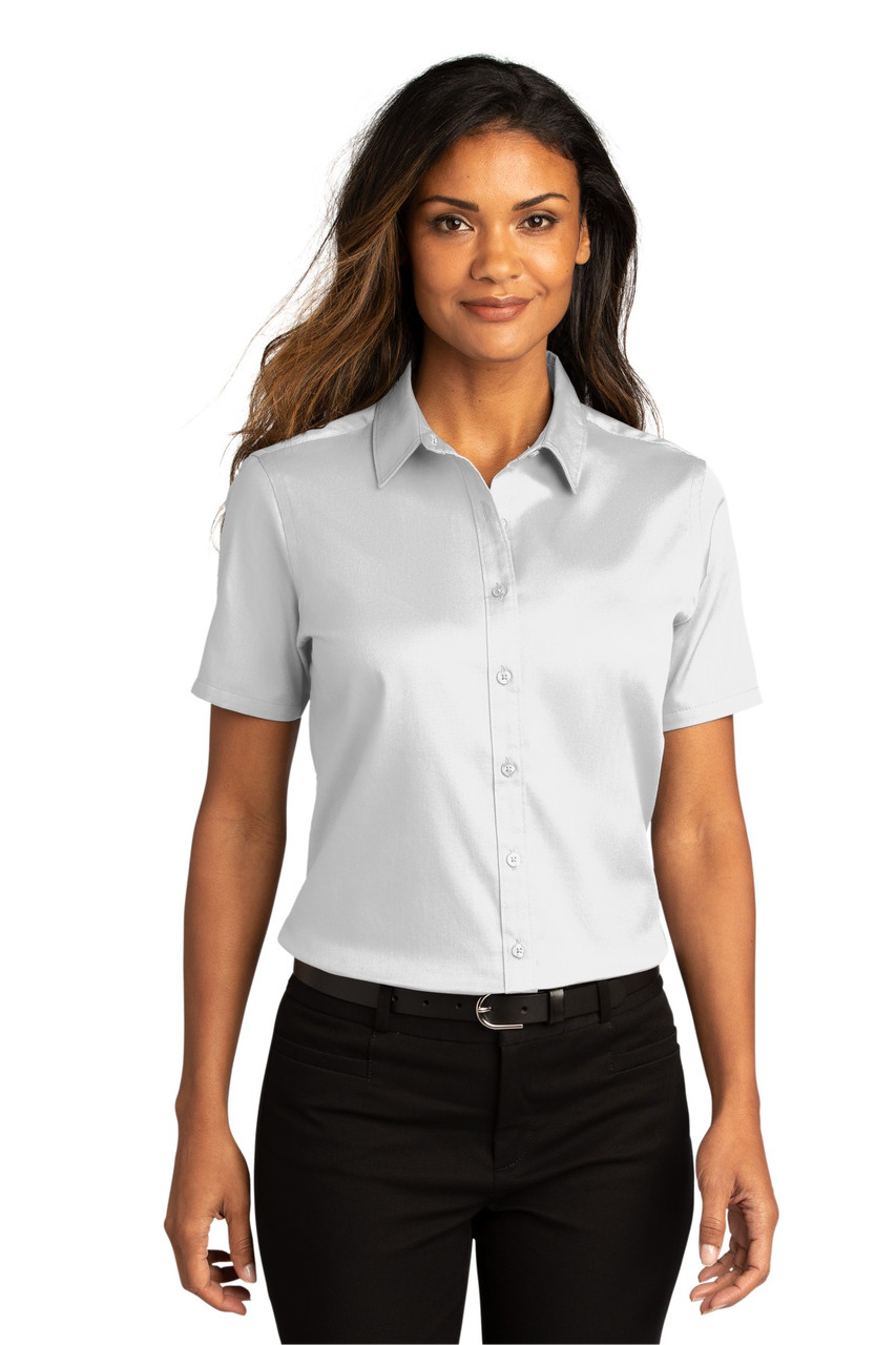 Port Authority® Ladies Short Sleeve SuperPro™React™Twill Shirt. LW809 White