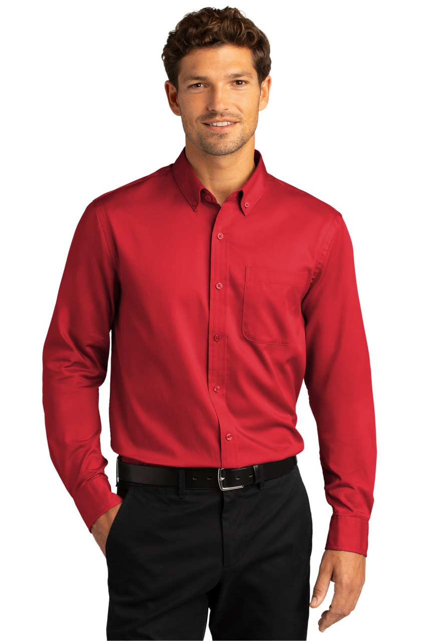 Port Authority® Long Sleeve SuperPro™ React™ Twill Shirt. W808 Rich Red