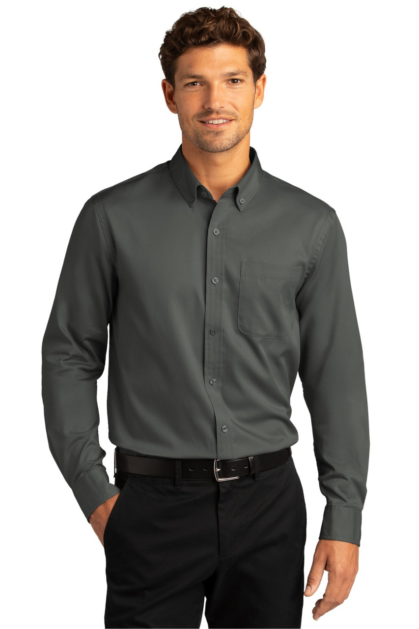 Port Authority® Long Sleeve SuperPro™ React™ Twill Shirt. W808 Storm Grey