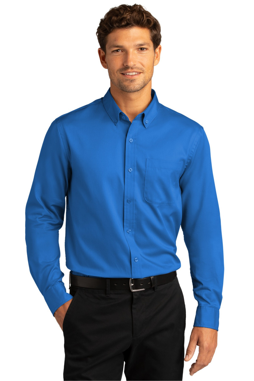 Port Authority® Long Sleeve SuperPro™ React™ Twill Shirt. W808 Strong Blue