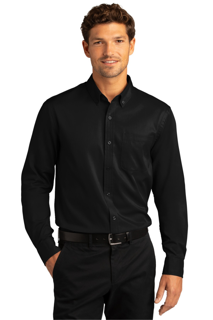 Port Authority® Long Sleeve SuperPro™ React™ Twill Shirt. W808 Deep Black
