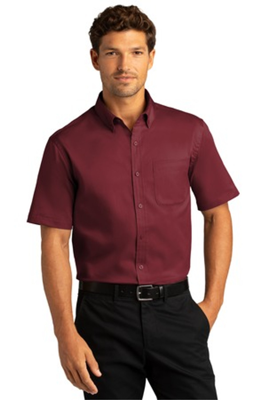Port Authority® Short Sleeve SuperPro™ React™ Twill Shirt. W809 Burgundy