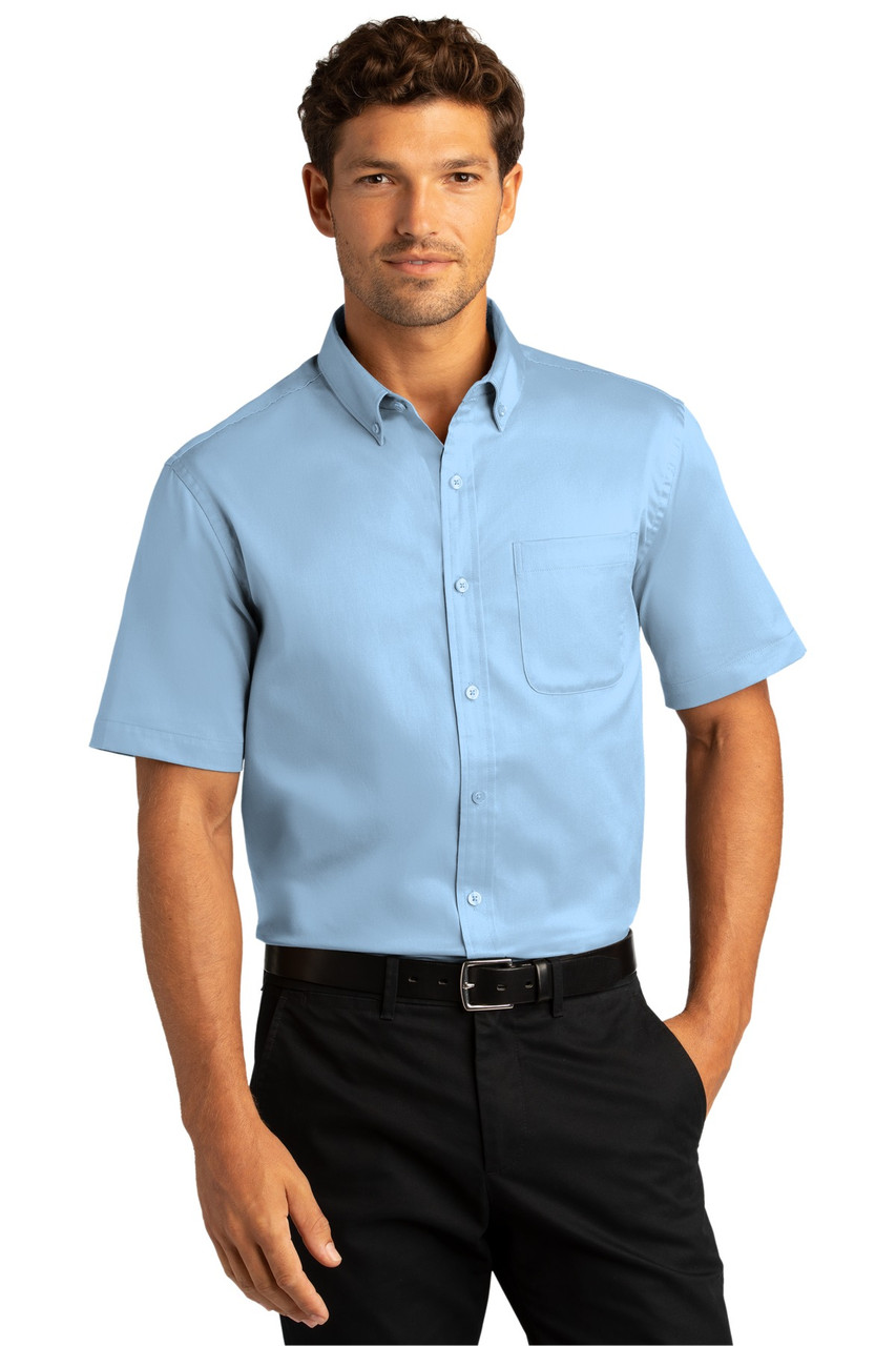 Port Authority® Short Sleeve SuperPro™ React™ Twill Shirt. W809 Cloud Blue