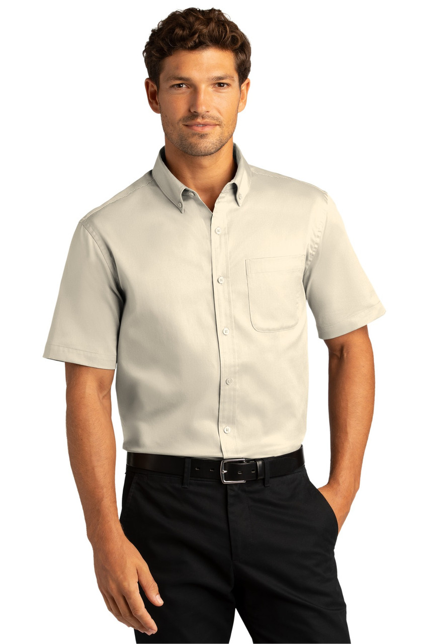 Port Authority® Short Sleeve SuperPro™ React™ Twill Shirt. W809 Ecru