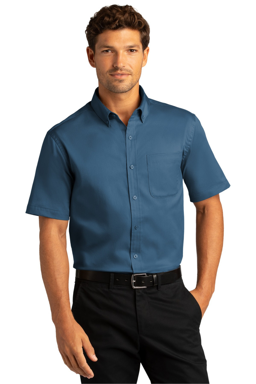 Port Authority® Short Sleeve SuperPro™ React™ Twill Shirt. W809 Regatta Blue X