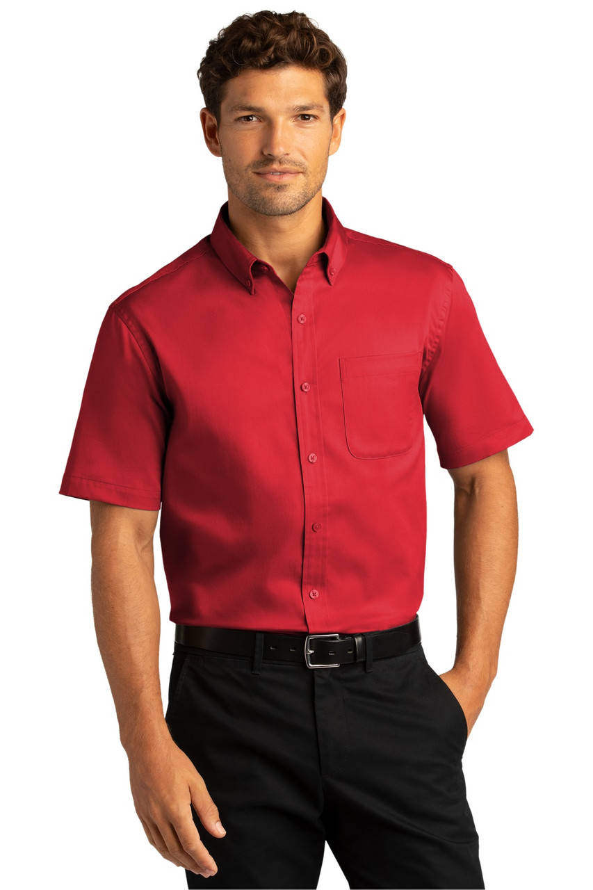 Port Authority® Short Sleeve SuperPro™ React™ Twill Shirt. W809 Rich Red