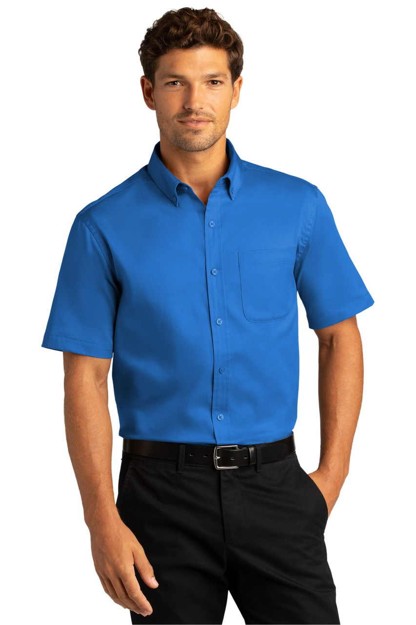 Port Authority® Short Sleeve SuperPro™ React™ Twill Shirt. W809 Strong Blue