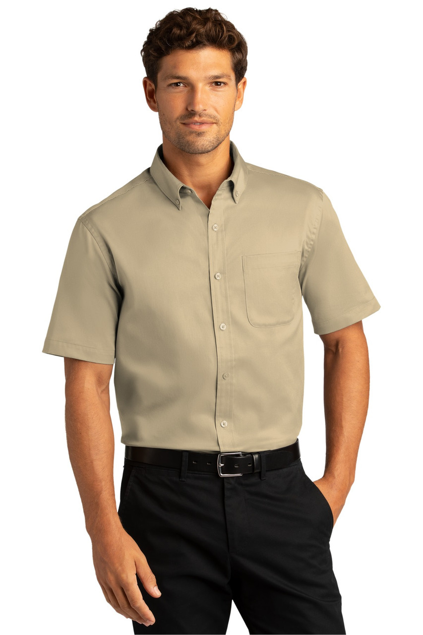 Port Authority® Short Sleeve SuperPro™ React™ Twill Shirt. W809 Wheat