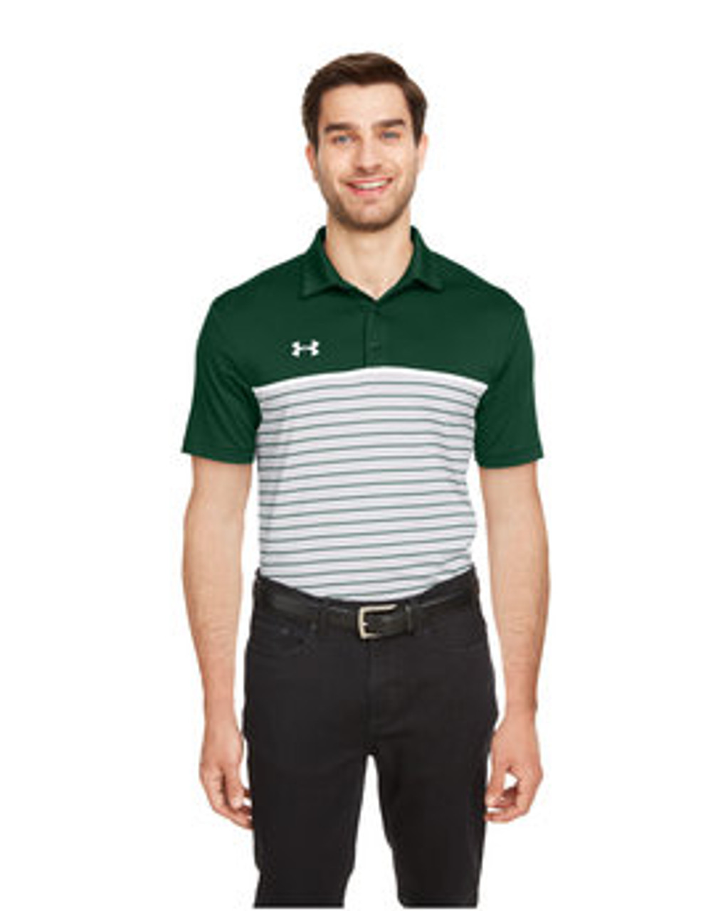 Under Armour Men's Stripe MixUp Polo  FOREST GRN _301