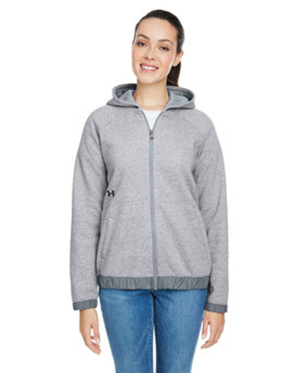 Under Armour Ladies' Hustle Full-Zip Hooded Sweatshirt  T GR HT/ BK _025