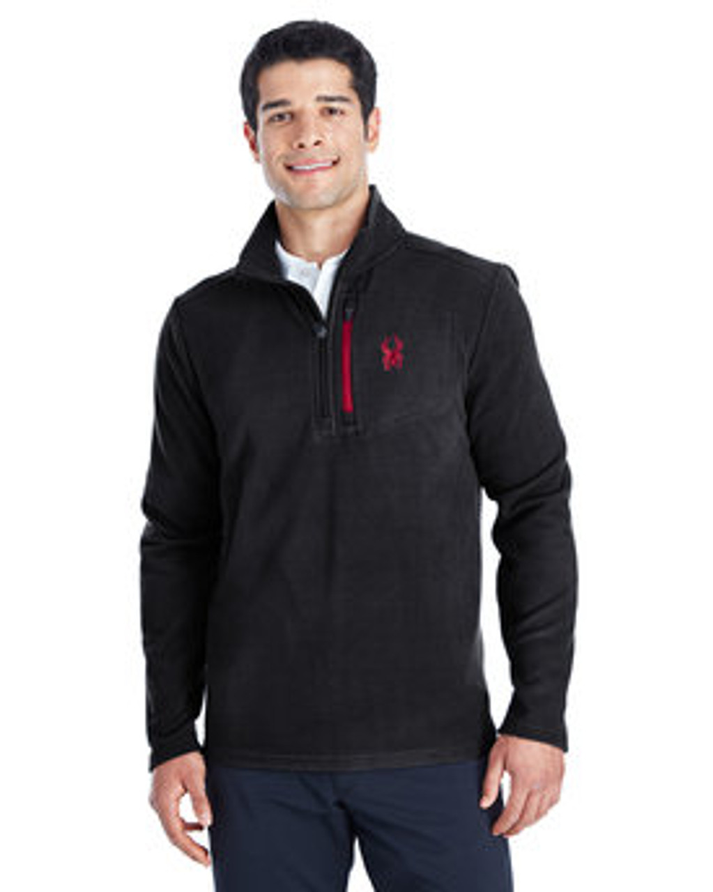 Spyder Men's Transport Quarter-Zip Fleece Pullover 187332 Black / Red