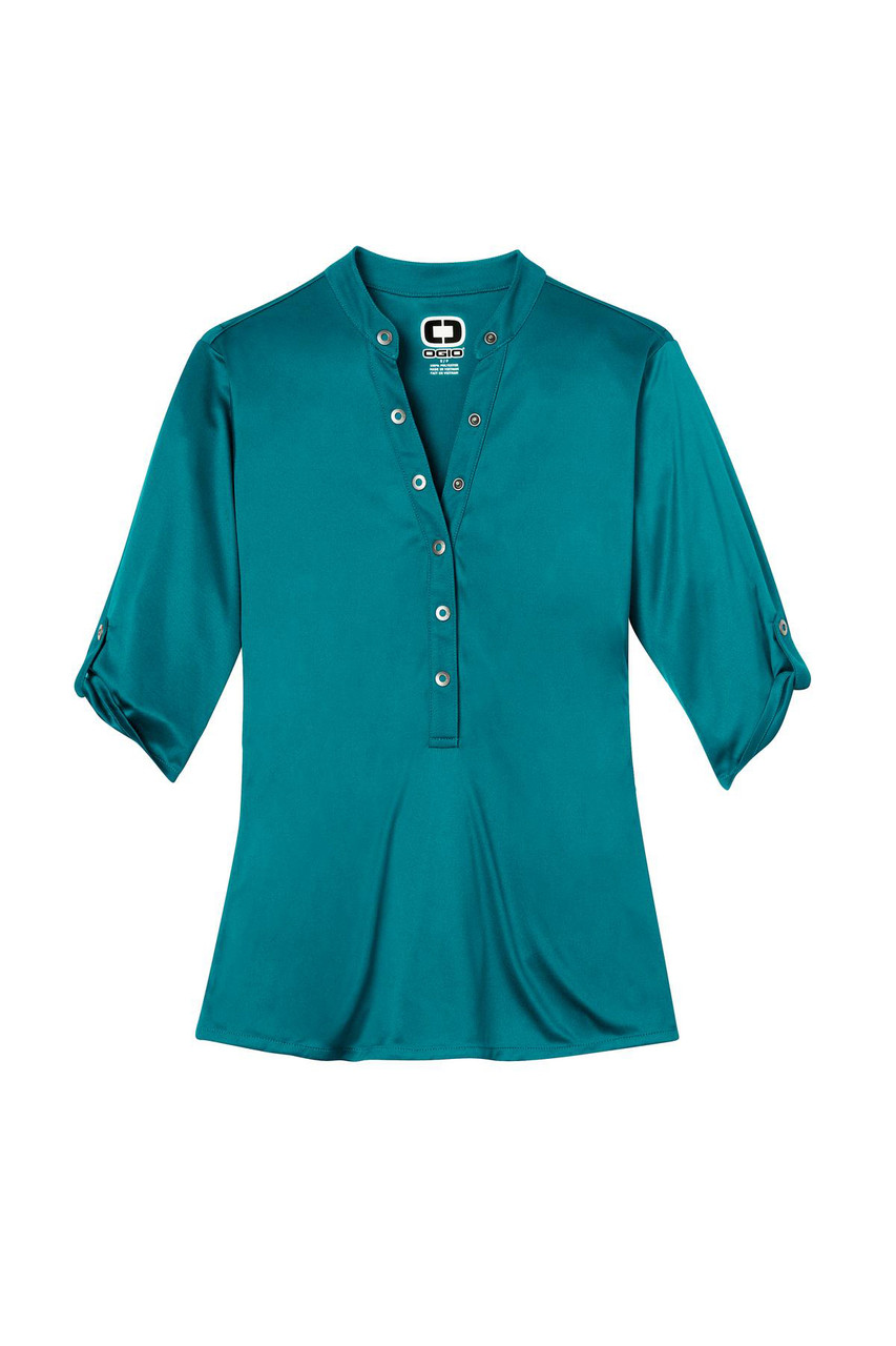 OGIO® - Crush Henley. LOG111 Torque Teal Flat